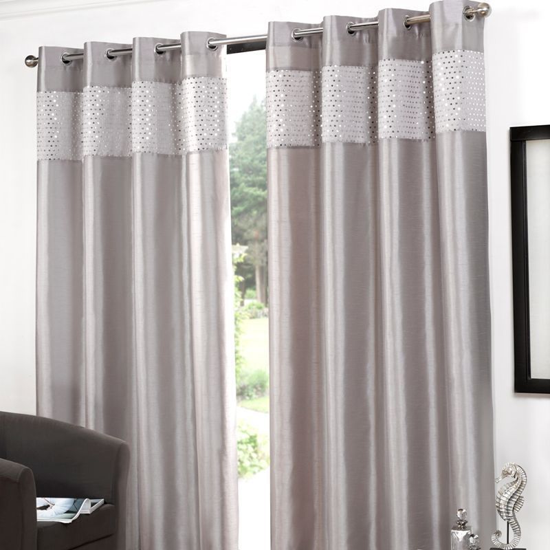 Glitz Eyelet Curtains (45" Width x 72" Drop) - Silver